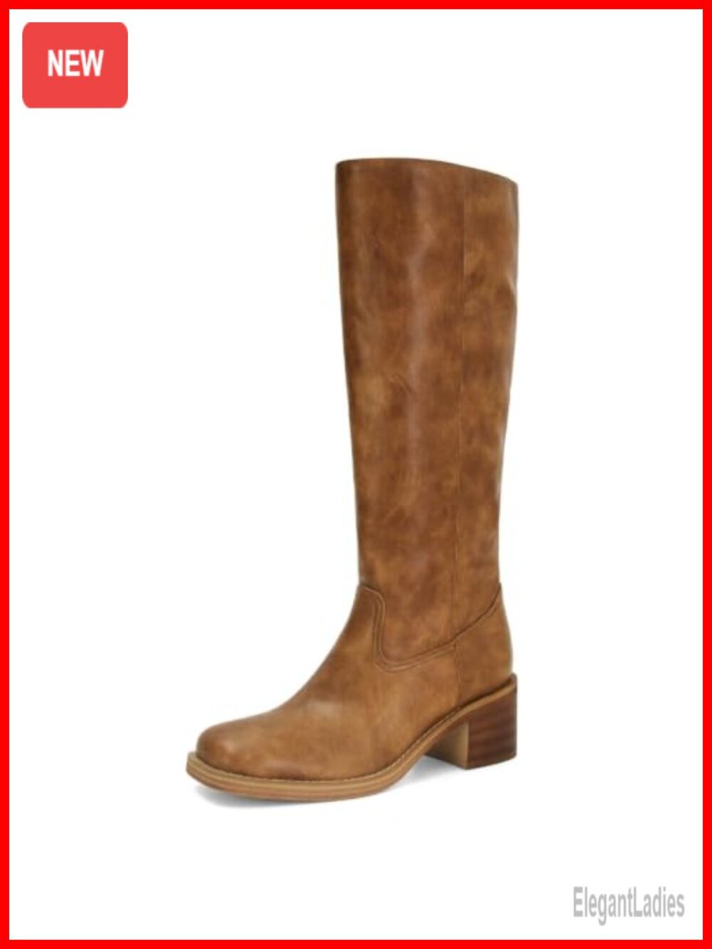 Women's Knee High Wide Calf Block Heel Riding Boots Square Toe Pull On
